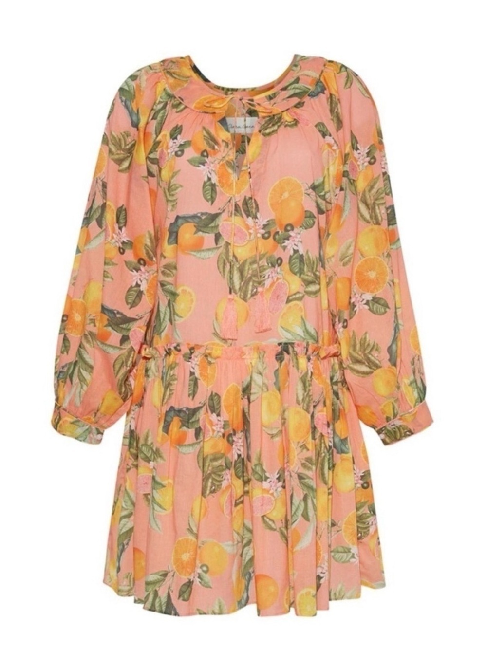 Cara Cara Cute Peach Orange Pattern 100% Cotton Babydoll Dress size M